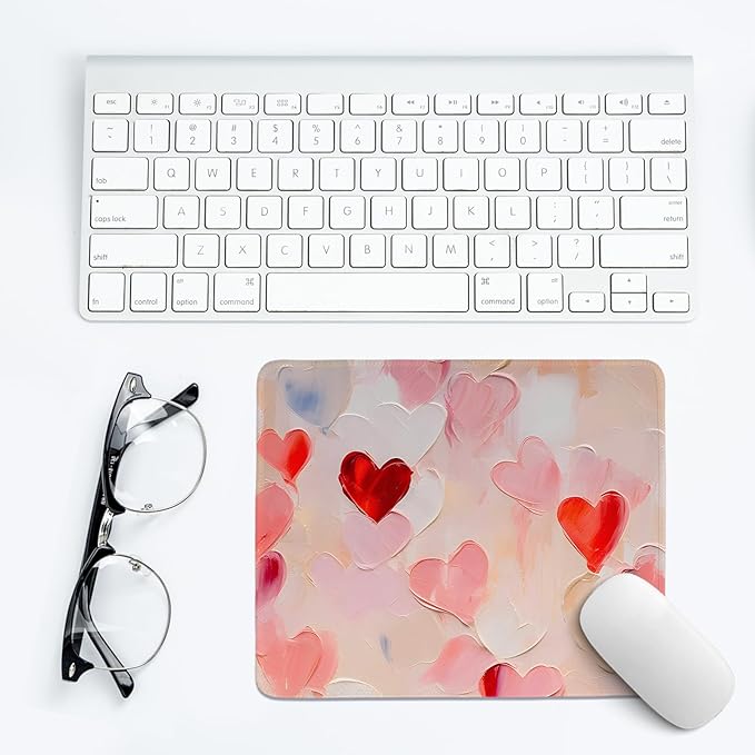 Pink Valentine Hearts Mouse Pad,Red Heart Desk Mat,Valentine's Day Mouse Pad For Dorm Home Office Decor,Valentine's Day Gift,10.2x8.3 Inch