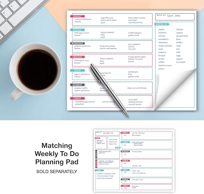 Global Printed Products 8.5" x 11" Horizontal Meal Planning Pad, 60-Sheets, Always Right