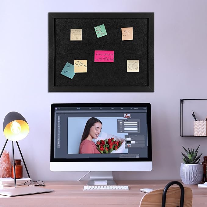 TORASO Cork Board Bulletin Board, 13" X 17" Cork Boards for Walls with Pins, Eye Bolts, gaskets, Screws, Pin Board for Office, School and Home (BK,33x43cm,1p)