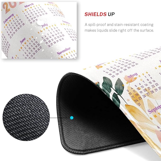 2026 Calendar Desk Pad Mat with Stitched Edges and Non-Slip Rubber Base, Premium-Textured Mouse Pad for Laptop, Computer & PC, Gaming & Working, Waterproof Mousepad