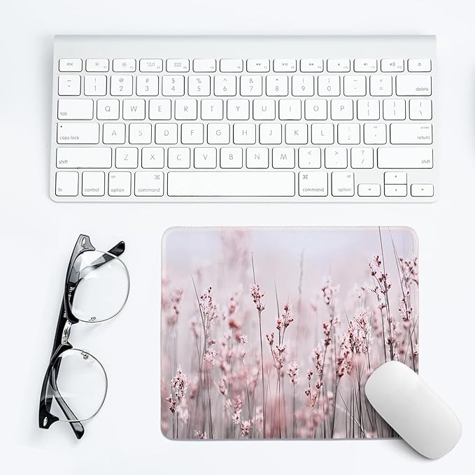 Pink Spring Floral Mouse Pad,Lavender Flower Mouse Pads,Cottagecore Flower Desk Mat for Home Office Dorm Desktop Decor,10.2x8.3 Inch