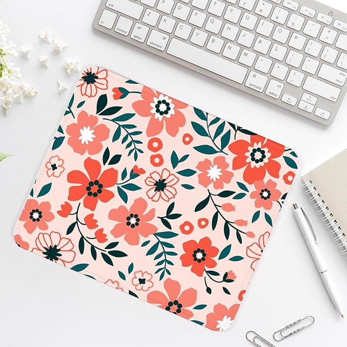 Red Flower Square Mouse Pad with Non-Slip Rubber Base,Home Office Decoration Desktop Accessory, Laptop Mouse Pad for Office Laptops,9.4x7.8x0.12in 18