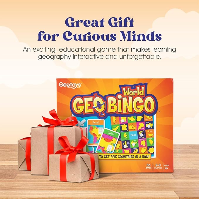 GeoToys GeoBingo, World Bingo for Kids Ages 4 and Up, Geography Game for Home, School or Camp - Fun Bingo Games for Family, Play and Learn Countries of the World