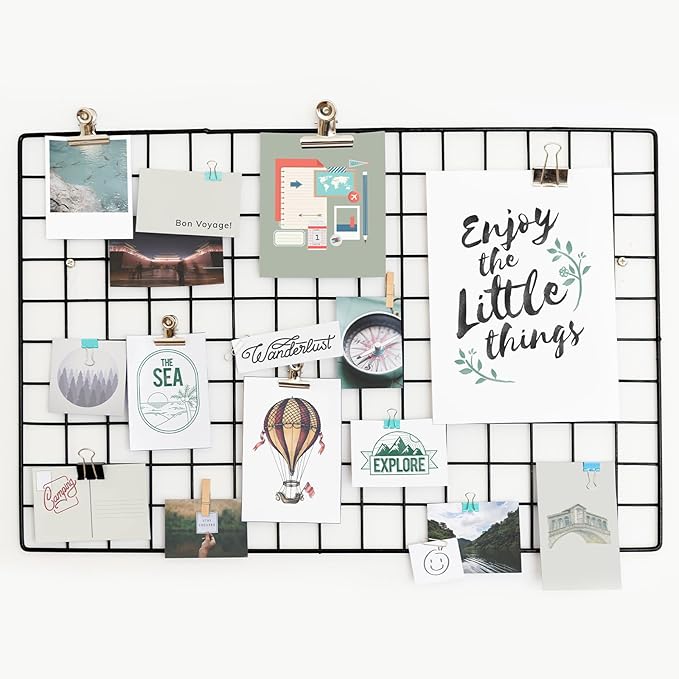 PATIKIL 12x8 Inch Wall Grid Panel, 2 Pcs Metal Wire Photo Wall Decorative Grid for Photo Display Hanging Picture Memo Home Decorations, White