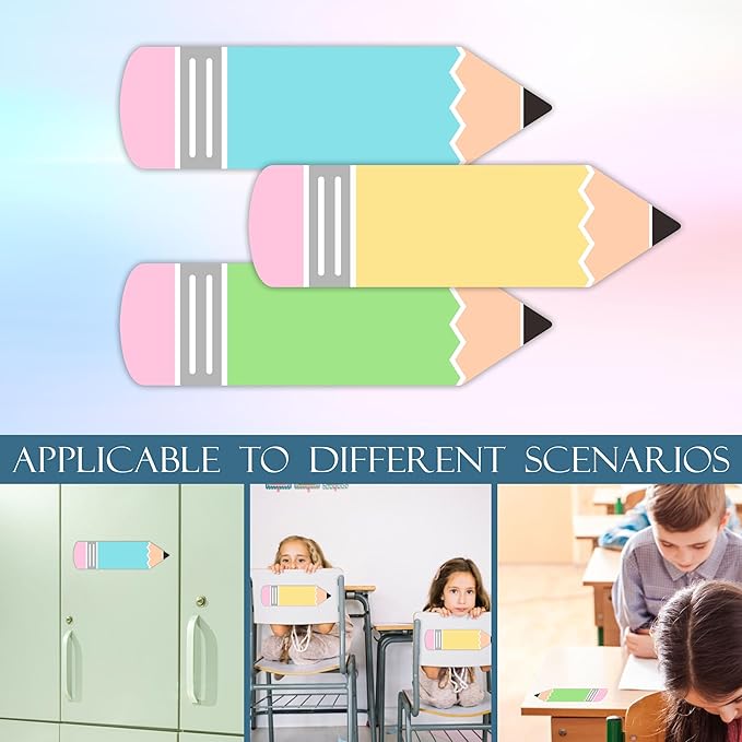 Self-Adhesive Student Name Tags -Colorful Pencils Shapes Name Plate Stickers for Teens -45 Pcs Multipurpose Name Label Favors Decorations & Supplies for Classroom Desks Bulletin Boards School -A05