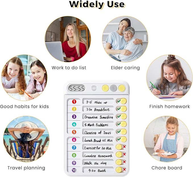 Chore Chart for Kids with Timer, ADHD Tools, Bedtime/Morning/Daily Routine Chart with 99-Min Countup/Down, Magnetic for Kids Checklist Schedule Board with Slider - White