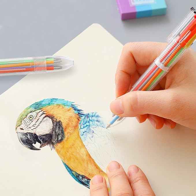 Hutou 4 Pack 0.5mm 6-in-1 Multicolor Ballpoint Pen 6 Colors Retractable Ballpoint Pens Kids Party Favors Pen