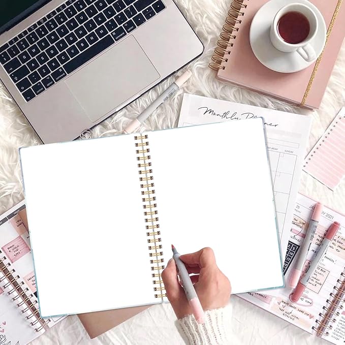 Heveboik A5 Blank Notebook - 70 Sheets/140 Pages Blank Paper Notebook, 100 GSM Thick White Paper, 5.8" x 8.3" Spiral Blank Journal, Blue Watercolor
