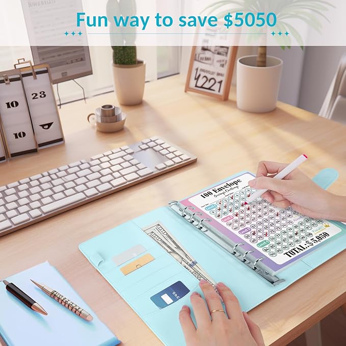 Sooez 100 Envelopes Money Saving Challenge, Savings Challenges Book with Envelopes, Flexible Saving $5050, $2600, $300, Savings Binder with 100 Pocket Pre-Number & Reusable Laminated Tracker