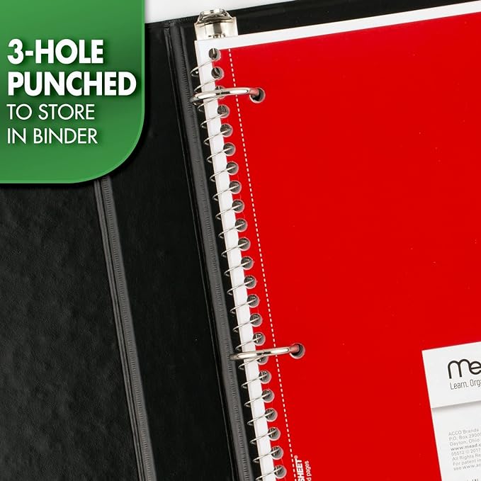 Mead Spiral Notebook, 1 Subject, Graph Ruled Paper, 7-1/2" x 10-1/2", 100 Sheets, Black (05676AA5)