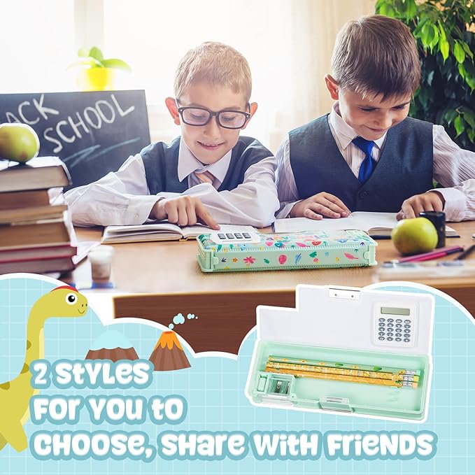 Henoyso Multifunctional Pencil Box for Boys Dinosaur Pencil Case with Calculator and Sharpener Cool Cute Pencilcase School Supplies Essentials Christmas Birthday Gift Present for Kids Teens