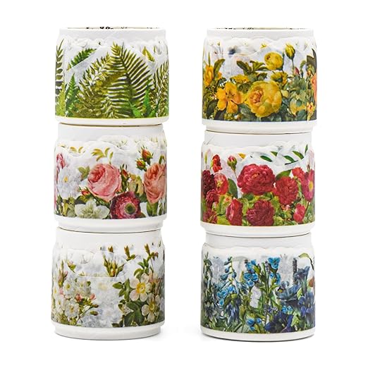 6 Roll Vintage Plant Flower Washi Masking Tape Natural Landscaping Border Aesthetic Washi Tape Stickers for DIY Diary Bullet Junk Journal Planners Scrapbooking Art Craft Supplies