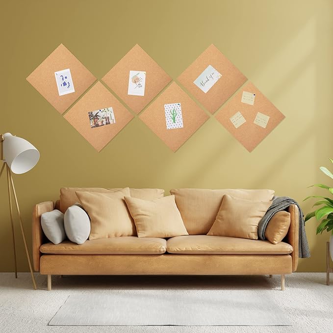 4 Pack Cork Bulletin Board 12 x 12 Inch - 1/2" Thick Cork Board Tiles,Self-Adhesive Frameless Cork Tiles Wall Decor with 50 PCS Pushpins for DIY, Office, School and Home Decor