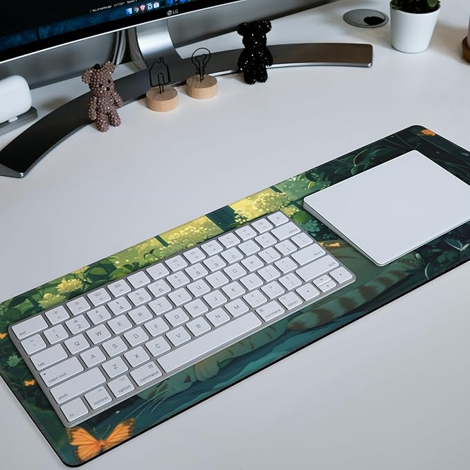 Orange Cat Sleeping in Garden Mouse Pad Desk Mat Large Gaming Mousepad Extended Computer Keyboard Mat with Non-Slip Rubber Base and Stitched Edge 11.8 x 31.5 Inch for Gaming and Office Work