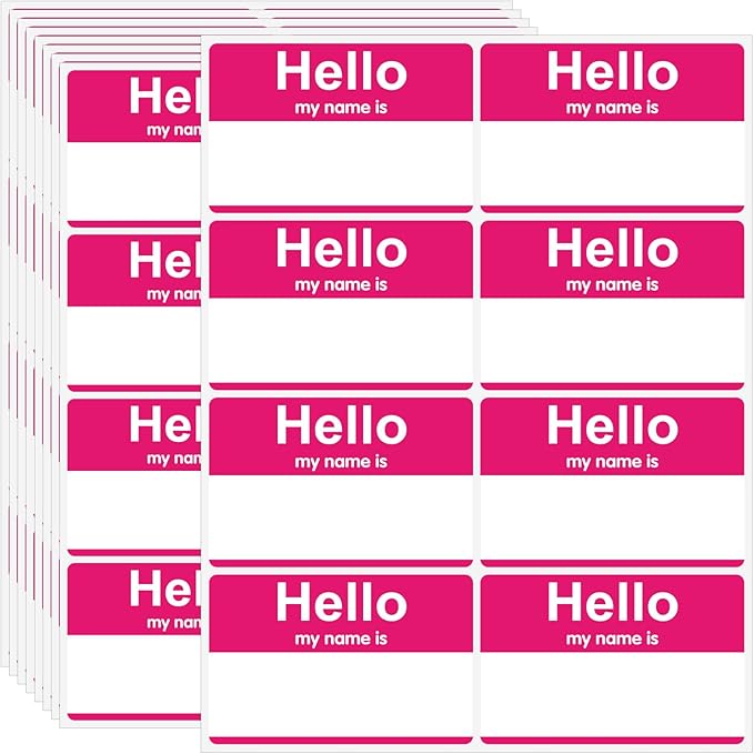 Pink Name Tags Sticker,200Pcs 3.5" x 2.25" Hello My Name is Stickers,Name Badge Name Tags Label for Office,Meeting,School,Teachers and Mailing