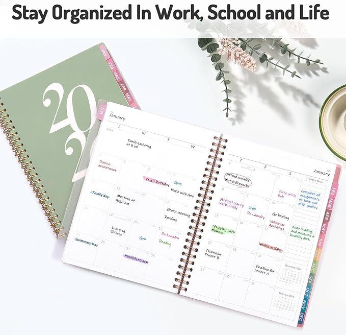 Forvencer 2026 Planner Weekly and Monthly, Jan - Dec 2026, 8.5” x 11”, Large Agenda Planner for Women, Aesthetic Calendar Planner with Spiral Bound, Month Tab, Flexible Cover for School, Office, Beige