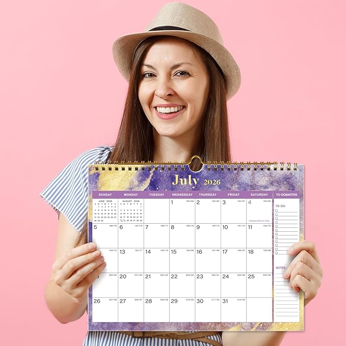 2026 Calendar - 18 Monthly Wall Calendar, July 2025 - December 2026, 8.5" x 11", Calendar 2026 with Twin-Wire Binding, Hanging Hook, Blocks and Julian Dates (2025-2026 Wall Calendar Purple)