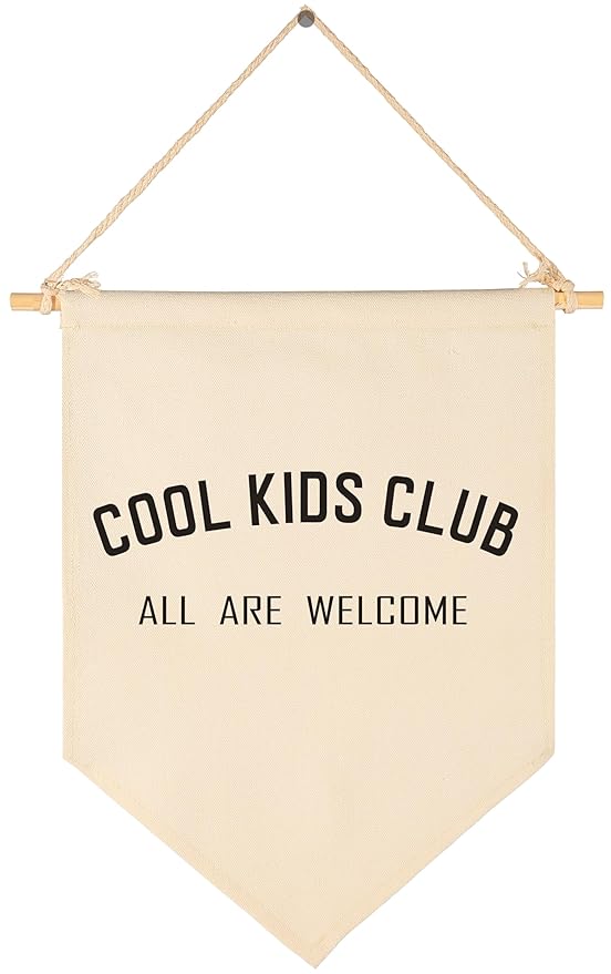 Cool Kids Club All Are Welcome-Canvas Banner Flag Sign Pennant Poster Wall Decor Gift for Kids Baby Boy Girl,Nursery Baby Room Playroom Bedroom Reading Room Door Above Crib-Birthday Christmas Gift