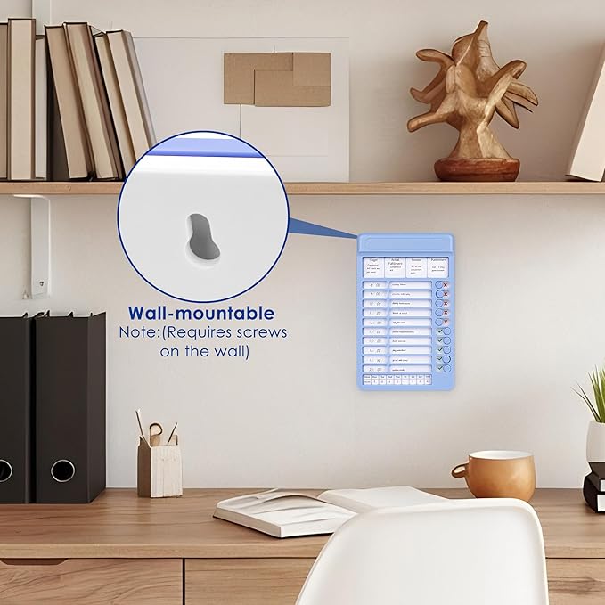 ADHD Kids Daily Schedule Reminder Punch Card Device, Boys & Girls Self-Discipline Trainer, Visual Habit Tracker with Replacement Record Sheets (Blue)