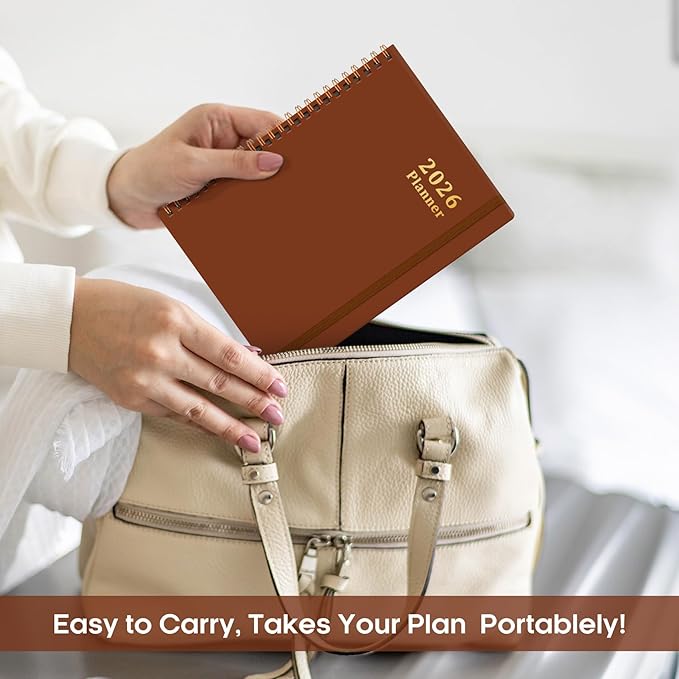 2026 Planner, Weekly and Monthly Calendar Planner, January 2026 - December 2026, Hardcover 2026 Calendar Book with Tabs For Women & Men, Inner Pocket, Spiral Bound, Perfect for Office Home School Supplies - A5 (6.3" x 8.5"), Rust Brown