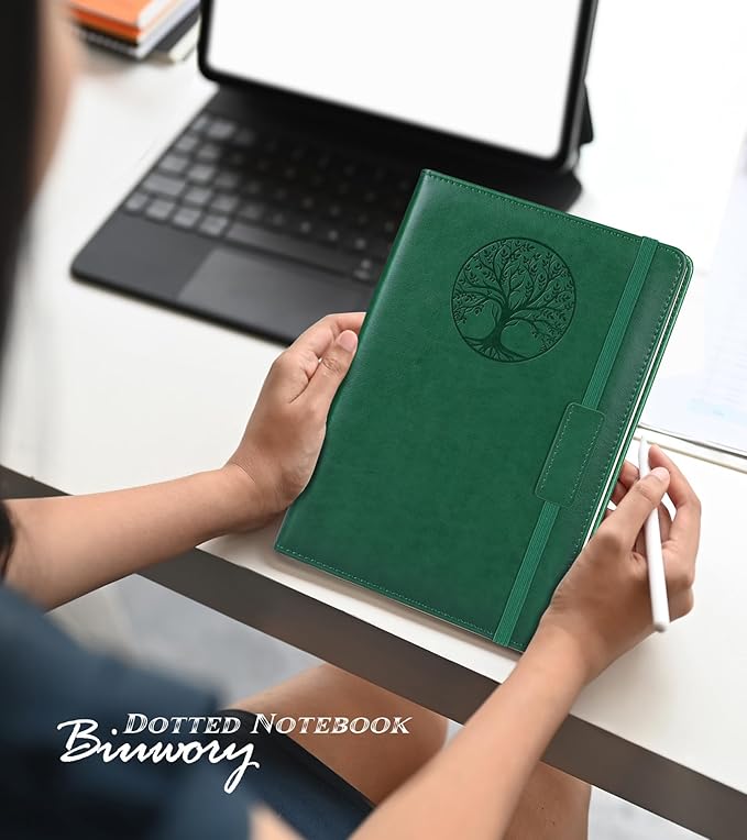 Biuwory Graph Paper Notebook Journal for Women Men,160 Pages Hardcover Grid Notebooks for Work & School,Leather Journals for Writing, Graphing Paper Notebook 5.7"×8.3" (Green)