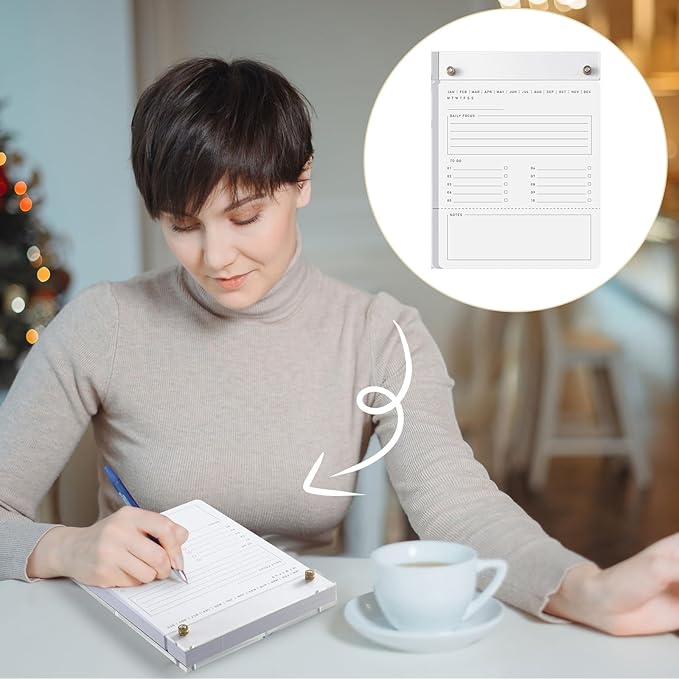 Acrylic To Do List Acrylic Drafters Tablet Planner with 100 Sheets Daily Binder Pad - 6.3 W x 8.46 H for Office Home Desk Accessory