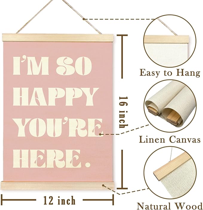 TAEDIN Boho Classroom Wall Art Poster Hanger Frame - Pink Nursery Wall Art with Wood Frames, Inspirational Wall Hanging Decor for Baby Kids Room School Home Bedroom, 12x16 Inches