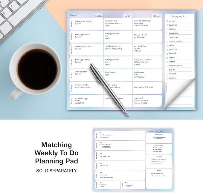 Global Printed Products 8.5" x 11" Horizontal Meal Planning Pad, 60-Sheets, Pastel