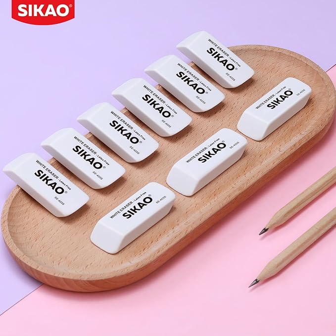 White Erasers, 6 Pack Pencil Erasers for Kids – Latex-Free & Smudge-Free Beveled Rubber Erasers for School Supplies, Classroom, Tests & Homework