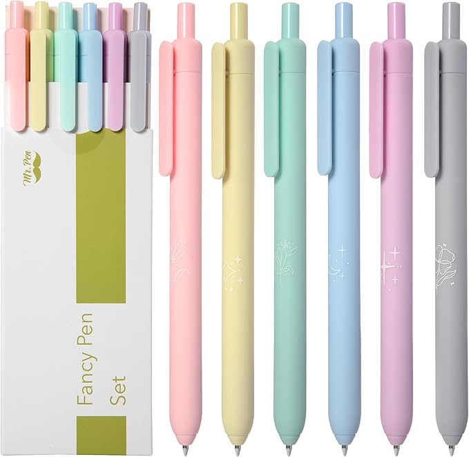 Mr. Pen- Retractable Gel Pens, 6 Pack, Color Ink Gel Pens Fine Point, Pastel Colors, 0.7mm, Back to School Supplies