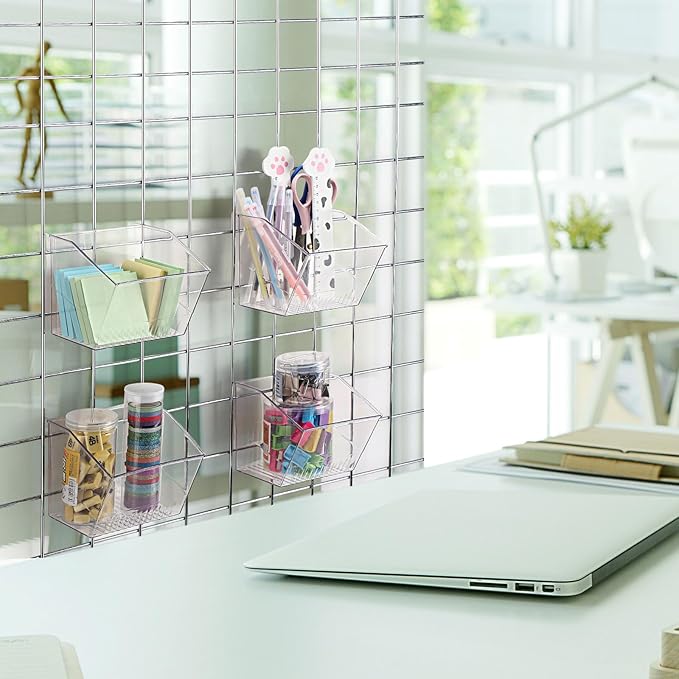4 Pack Gridwall Baskets Hanging Gridwall Clear Acrylic Grid Wall Panels Bins Applicable to 3-inch Grid Board for Organizing Storage Display Kitchen Home Office Garage Bathroom(Classic Style)