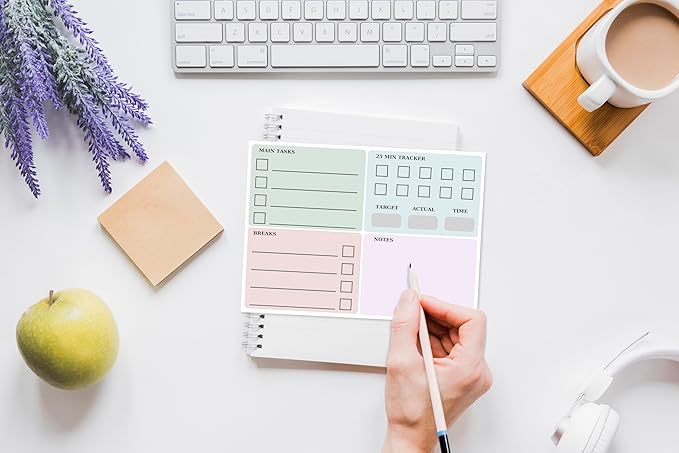 The Pomodoro Technique Planner Sticky to Do List | Addition to Pomodoro Timer | 8"x6" Productivity Goal Planning Notepad | Organization Products for Work and Study Journal