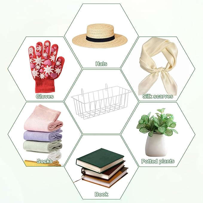 10Pcs Grid Panel Hanging Wire Basket Metal Grid Wall Basket No Drilling Wall Storage Baskets for Kitchen, Home Decor Supplies, Potted Plants, White