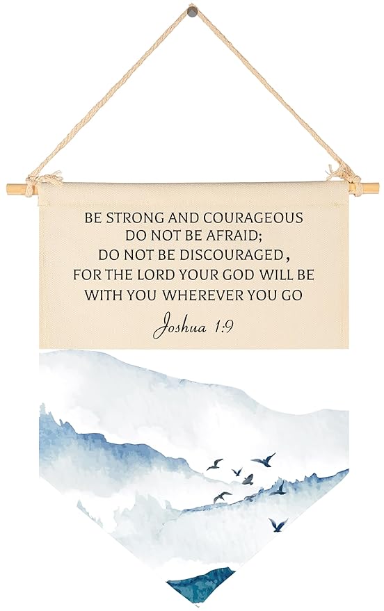 Christian Bible Verse Scripture Canvas Banner Flag Sign Pennant Poster Wall Decor Gift for Baby Boy Kid Nursery Baby Room Above Crib Bedroom Door-Birthday Christmas Gift-Be Strong and Courageous