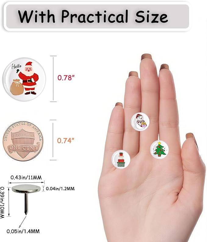 24Pcs Christmas Decorative Push pins,Cute Bulletin Board Tacks,Cork Board Tacks,Thumb Tack Decorative for CorkBoard, Office Organization or Home