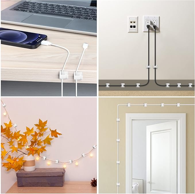 Adhesive Cable Clips White (Large, 45 PCS), Upgraded Wire Clips for Electric Wires, Cord Holders Management Under Desk, Car, Extension Cord, Ethernet Cable, LED Lights