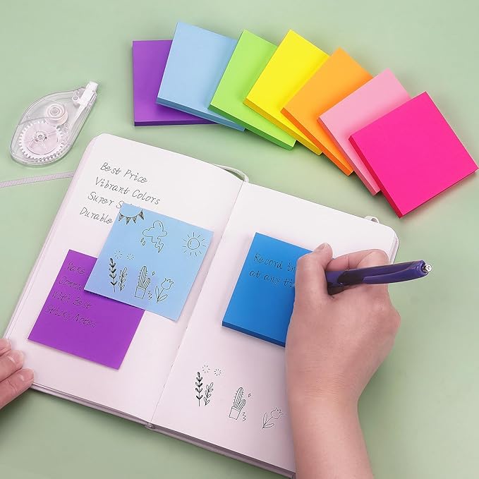 Pop Up Sticky Notes 3x3 inch, 8 Bright Multi Colors,Accordion Self-Stick Notes, Purple Sticky Notes 8 Pads 80 Sheet/Pad