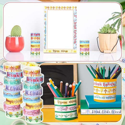 Janlaugh 24 Rolls Christian Washi Tape for Bible Journaling Gifts Bulk Religious Inspirational Scripture Supplies Cute Floral Bible Verse Washi Tape for Study Crafting Spring Easter Gifts Favors