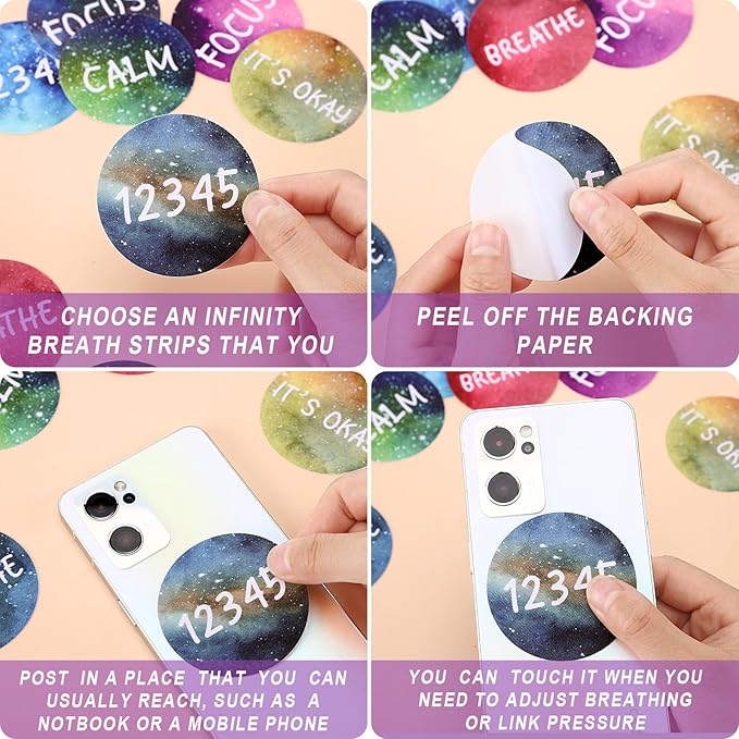 Crtiin 100 Pack Sensory Strips Anxiety Mindfulness Breath Calm Stickers Adhesive Texture Rough Tactile Fidget Tape for Mental Health Relief Anti Stress Stickers(Round)
