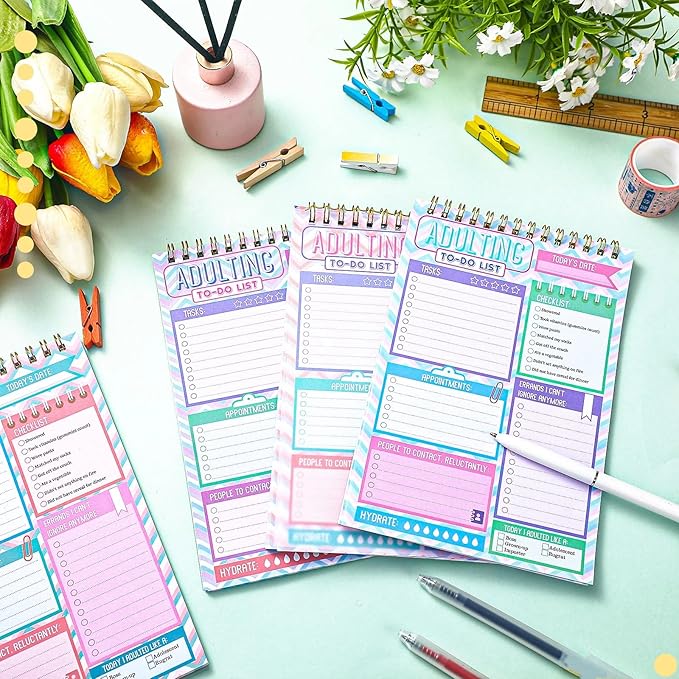 Glenmal 4 Pack 30 Sheets to Do List Notepad Adulting Note Pad Adult Notepads to Do List Notebook Checklist Daily Planner for Adult Office Memo Work Stuffers New Year, 5.2 x 7.8 Inches