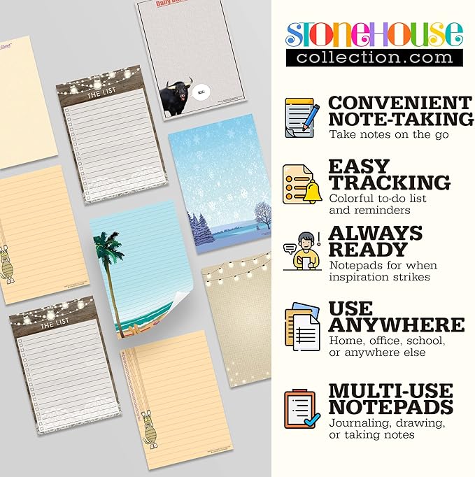 Stonehouse Collection | Floral Notepads | 4 To Do List Assorted Notepads | USA Made Blank Notepads (Floral)