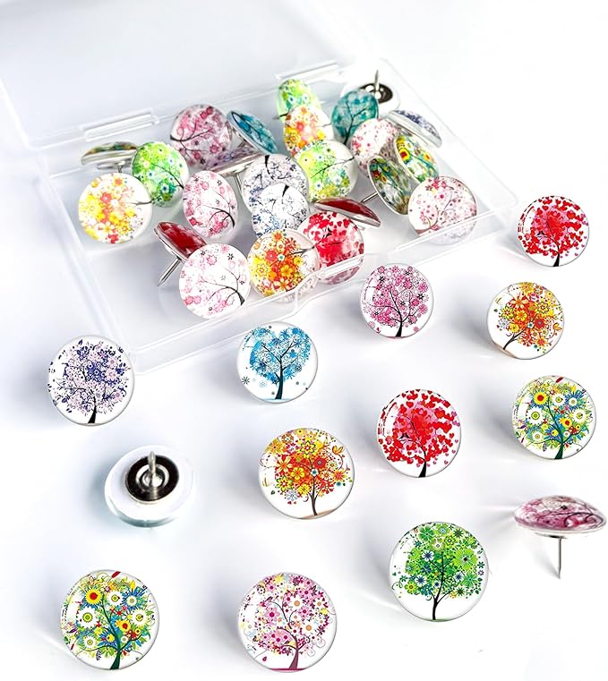 Push Pins,Thumb Tacks,Decorative Push Pins,Cute Thumb Tacks and Pushpins for Bulletin Board, Pin Board for Cork Board,Office Decor,or Home Décor (Tree-24)