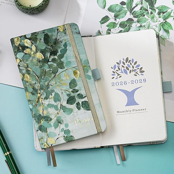 2026-2029 Pocket Planner/Calendar - 3 Year Planner 2026-2029, July 2026 - June 2029(36 Months), 6.3" x 3.7", 3 Year Monthly Planners with Inner Pocket, Pen Holder & Elastic Closure - Art Leaves