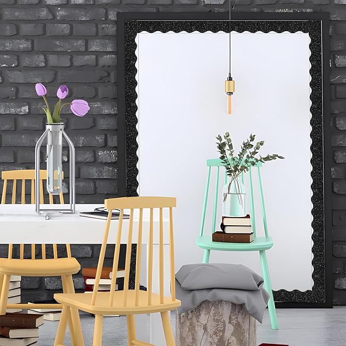 131 Ft Black Glitter Bulletin Board Borders Black Scalloped Bulletin Board Trims Shiny Decorative Border Trims Sparkle Self-Adhesive Border Stickers for Classroom School Home Office Blackboard Desk