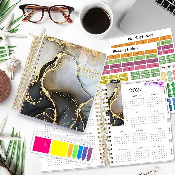 Planner 2026-2027, Large 18 Months Academic Daily Weekly Monthly Planner Yearly Agenda Jan. 2026–June. 2027, 7.9" x 9.8", Page Tabs, Separator Page, Pocket Folder, Bookmark, Stickers, Sticky Note Set