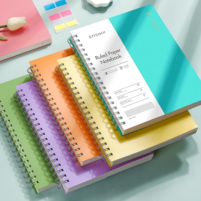EMSHOI B5 Spiral Notebook College Ruled Lined Journal, Large 7.48" X 10.15", 300 Pages/150 Sheets, 100gsm Thick Paper, Waterproof Hardcover, for Office School Women Men Work Writing Notes-Pink