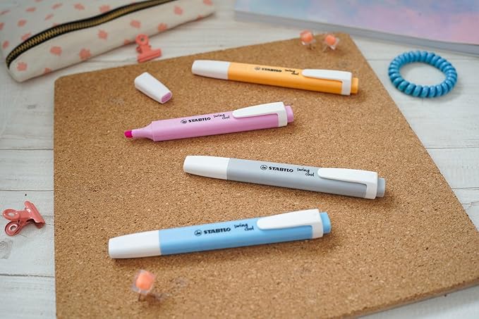 STABILO Highlighter swing cool Pastel - Pack of 8 - Assorted Colors, Portable, Clip Closure, Office + School Supplies