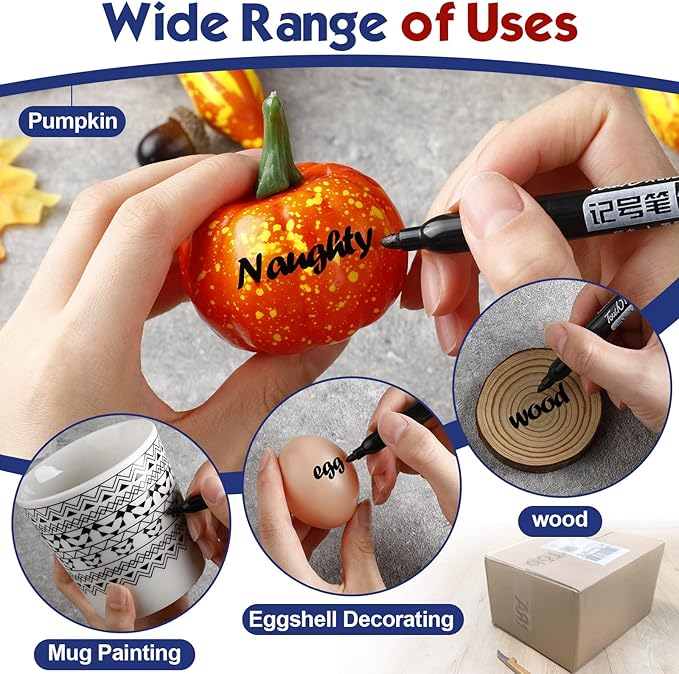 Thenshop 300 Pack Permanent Markers Bulk Back to School First Day of School Gifts Fine Point Waterproof Marker Works on Plastic, Wood, Stone, Metal, Glass for Office Classroom(Black, Red, Blue)