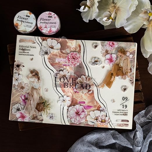 6 Rolls Floral Washi Tape Set,Pre-Cut Scrapbook Flower Tape Stickers for Journaling Supplies,Junk Journal,Scrapbooking,Notebook,Phone Case,Cups,Planner(Flower Dwelling Leisurely)