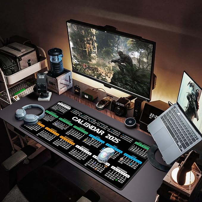 Canjoy 2025 Calendar Mouse Pad with Holidays, 31.5x15.7inch Large Extended Big Computer Mousepad Premium-Textured & Waterproof Desk Mat